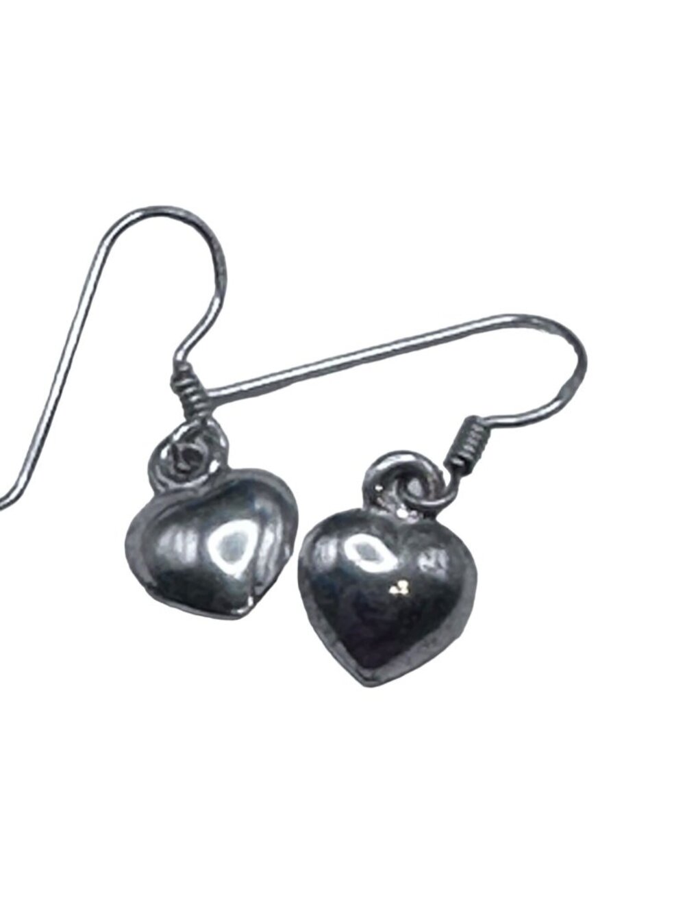 Earrings Women Silver 925 Puffy Heart Dangle Hook Small Hearts Love Valentine